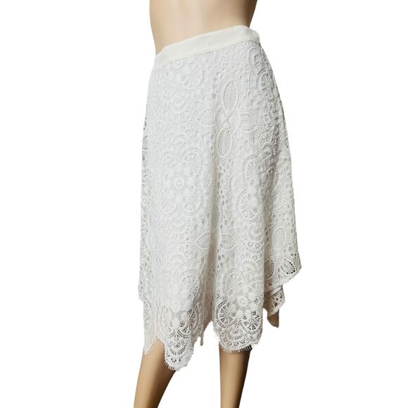 New Trina Turk Ivory Lace Midi Skirt Size 6 Zipper Side Closure Rayon Silk Blend - Picture 2 of 7